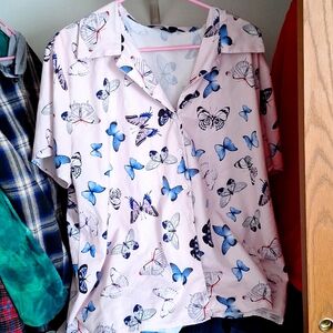 Butterfly Graphic satin shirt 2x